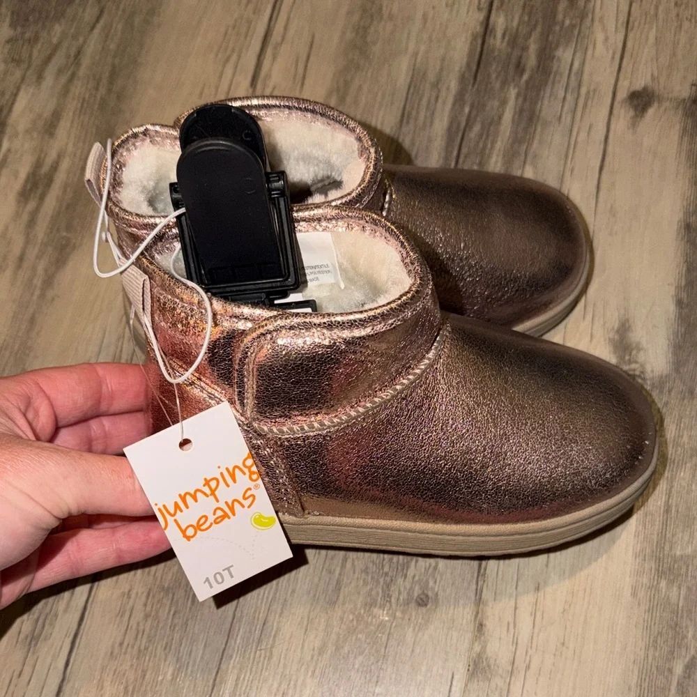 jumping beans Metallic Rose Gold Girls' Cozy Ankle Boots